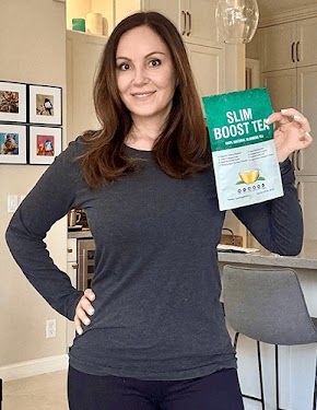 Woman showing amazing health benefits of Slim Boost Tea